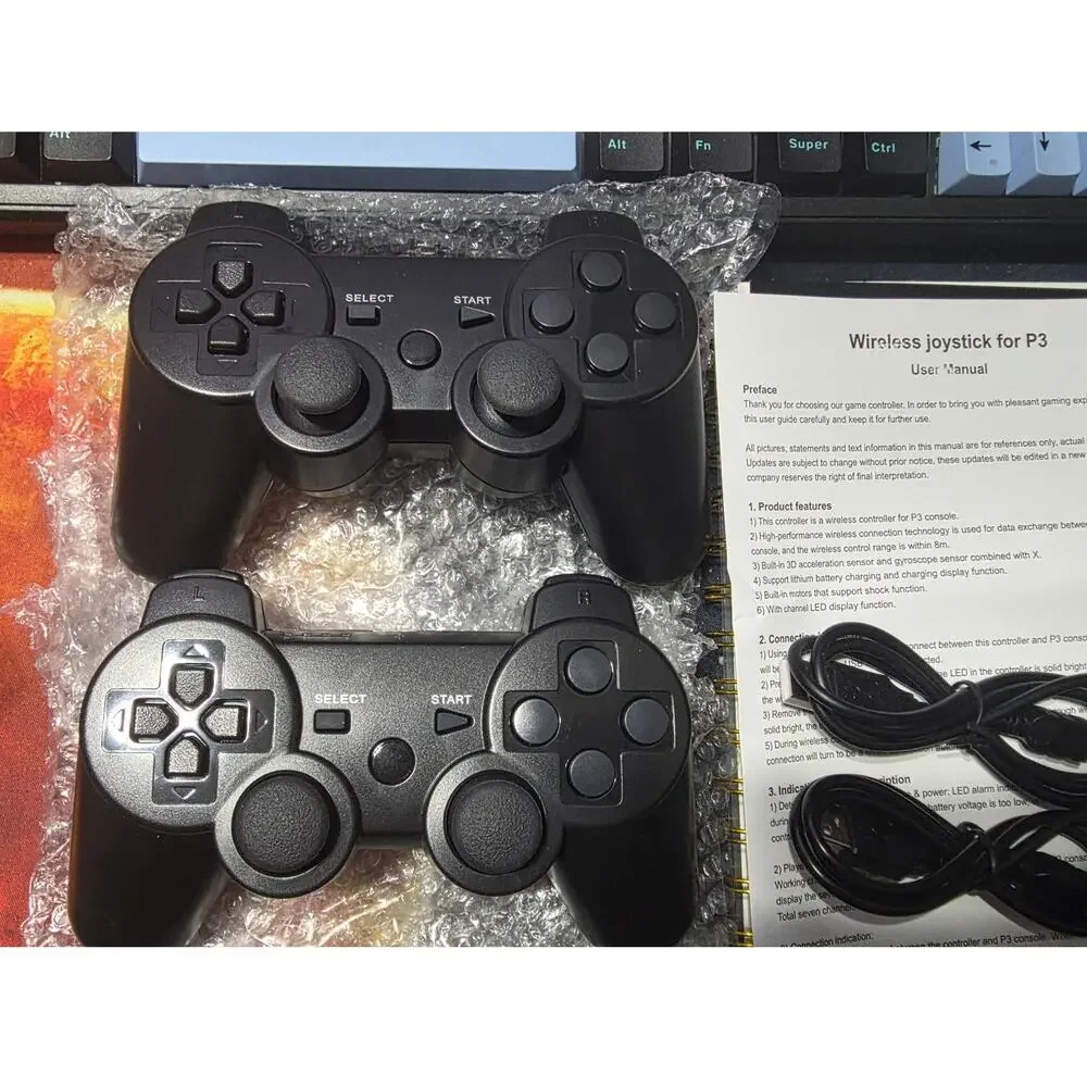 2 Pack Wireless Game Controllers for P3 Console Black + USB Cables New Open Box